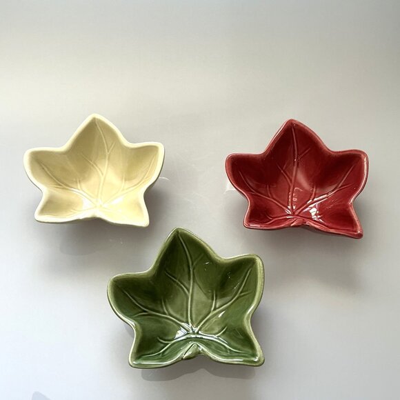 NEW MAPLE LEAF BOWLS CERAMIC MULTICOLOR FALL  3PCS - Picture 6 of 12